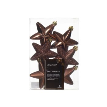 Decoris plastic Christmas ball star 7.5cm espresso 6 pieces