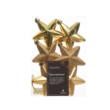 Decoris plastic Christmas ball star 7.5cm light gold 6 pieces