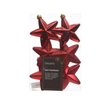 Decoris plastic Christmas ball star 7.5cm Christmas red 6 pieces