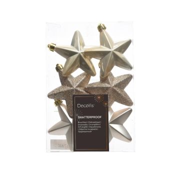 Decoris plastic Christmas ball star 7.5cm pearl 6 pieces