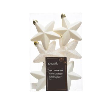 Decoris plastic Christmas ball star 7.5cm off-white 6 pieces