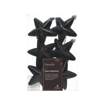 Decoris plastic Christmas ball star 7.5cm black 6 pieces