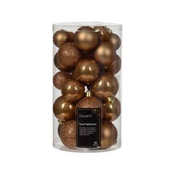 Decoris boules de noël en plastique mélange marron 30 kerstballen pièces