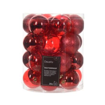 Decoris plastic christmas baubles red 25 pieces