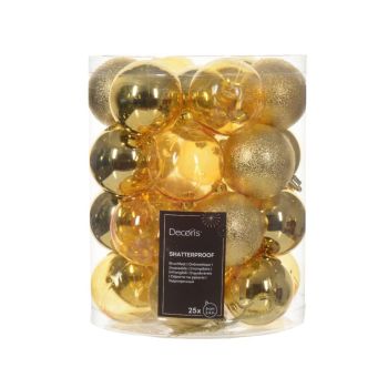 Decoris plastic christmas baubles gold 25 pieces