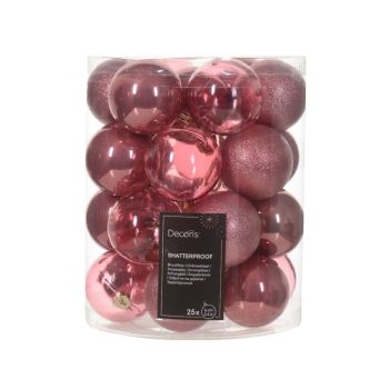 Decoris plastic christmas baubles pink 25 pieces