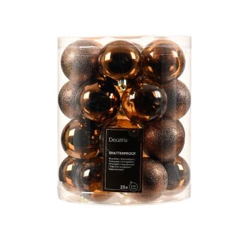 Decoris plastic christmas baubles brown 25 pieces