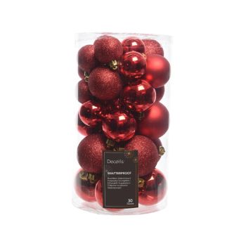 Decoris plastic christmas baubles mix red 30 kerstballen pieces