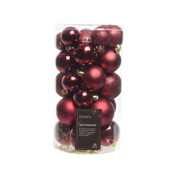 Decoris plastic christmas baubles mix red 30 kerstballen pieces