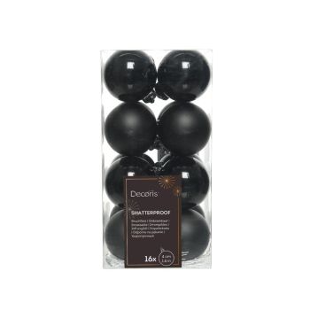 Decoris plastic Christmas bauble 4cm black 16 pieces