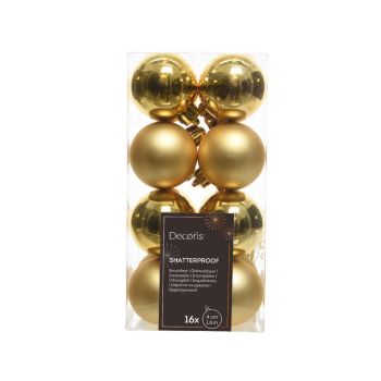 Decoris plastic Christmas bauble 4cm light gold 16 pieces