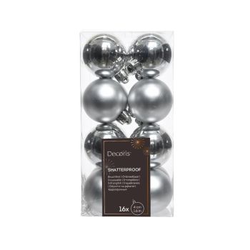 Decoris plastic Christmas bauble 4cm silver 16 pieces