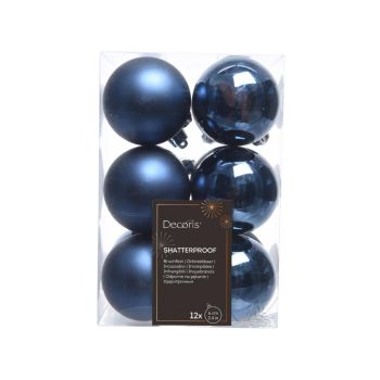 Decoris plastic Christmas bauble 6cm midnight blue 12 pieces