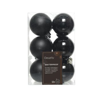 Decoris plastic Christmas ball 6cm black 12 pieces