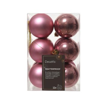 Decoris plastic Christmas ball 6cm velvet pink 12 pieces