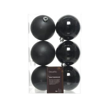 Decoris plastic Christmas bauble 8cm black 6 pieces