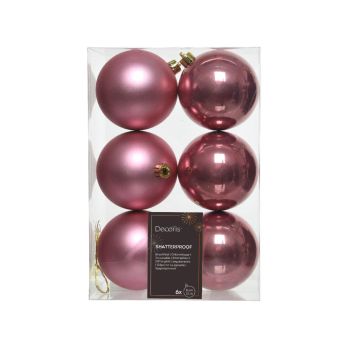 Decoris plastic Christmas ball 8cm velour pink 6 pieces