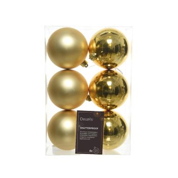 Decoris plastic Christmas bauble 8cm light gold 6 pieces