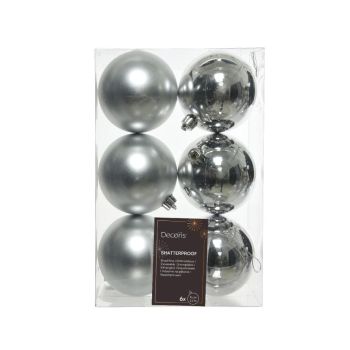 Decoris plastic Christmas ball 8cm silver 6 pieces