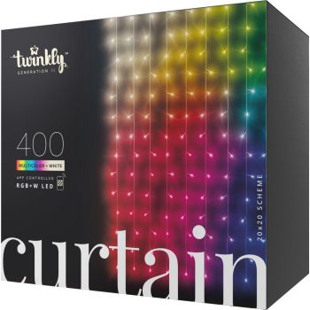 Twinkly Curtain – App-gestuurd gordijn lichtsnoer met 400 RGB + W (16 miljoen kleuren + warm wit) LED 3 x 2 meter transparante draad