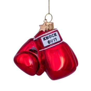 Vondels glazen kerstbal bokshandschoenen 8.5cm rood 