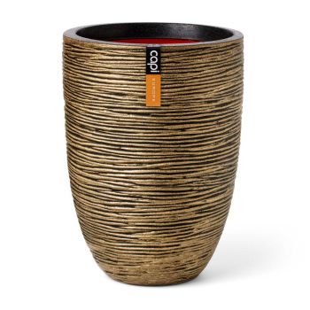 Capi nature elegant laag rib nl kunststof bloempot 34x46 cm zwart goud