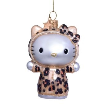 Vondels glass Christmas Ornament Hello Kitty Leopard Onesie 9cm White