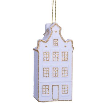 Vondels glass Christmas Ornament Canal House with Gable 8.5cm White, Gold