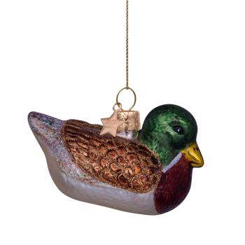 Vondels glass Christmas ball Duck bird 5.5cm green, brown