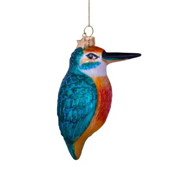 Vondels glass Christmas Ornament Glass Kingfisher Bird 10cm Blue, Orange