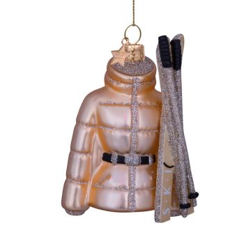 Vondels glass Christmas Ornament Ski Jacket with Skis 10.5cm Gold