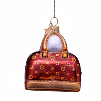 Vondels glass Christmas Ornament Designer Handbag 8cm Brown