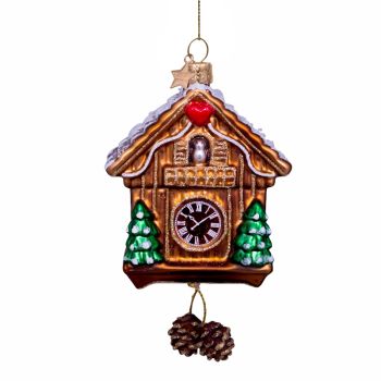 Vondels glass Christmas Ornament Cuckoo Clock 10cm Brown