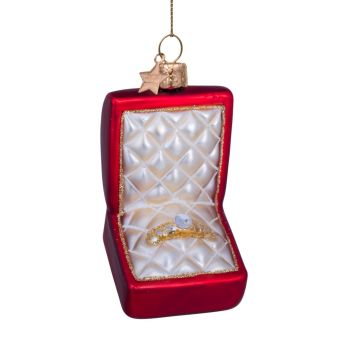 Vondels glass Christmas Ornament Wedding Rings in Box 9cm Red