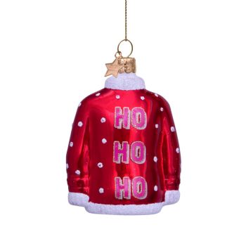 Vondels glass Christmas Ornament Christmas Sweater 'ho ho ho' 8cm Red