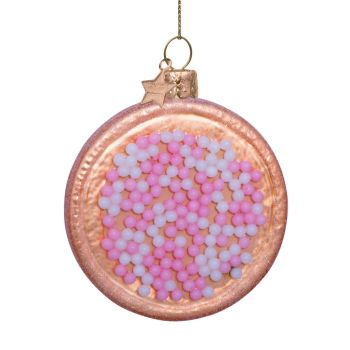 Vondels glass Christmas Ornament Beschuit met Muisjes (Dutch Birth Announcement) 8.5cm Pink, White