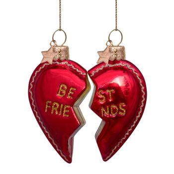 Vondels glazen kerstbal hart 'best friends' 8.5cm rood 