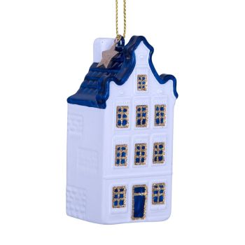 Vondels glass Christmas Ornament Canal House with Gable 9cm Delft Blue