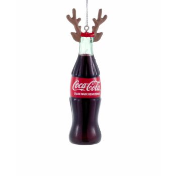 Kurt S. Adler plastic Christmas ornament Coca-Cola bottle with antlers 10cm brown