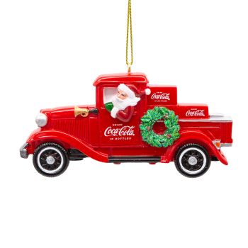 Kurt S. Adler plastic Christmas ornament Coca-Cola Santa in pick-up truck 12cm red