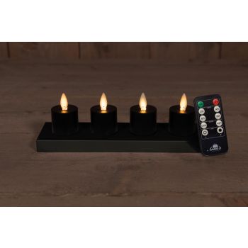 Collezione di candele LED ricaricabili con effetto fiamma di Anna, incluso stazione di ricarica, nero, 4 pezzi, 5 cm.