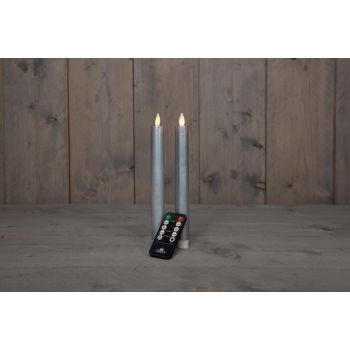 Bougie de dîner LED à effet de flamme rustique de la collection d'Anna, 23 cm, argent, 2 pièces