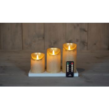 Collection Anna LED bougie rechargeable effet de flamme rustique incl. station de charge set 7,5 cm doré 3 pièces