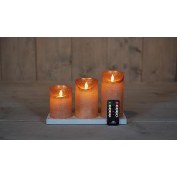 Collezione di candele a LED ricaricabili effetto fiamma rustico Anna inclusa set stazione di ricarica 7,5 cm rame 3 pezzi