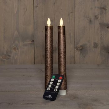 Collezione di candele da cena a LED con effetto fiamma rustico da 23 cm in bronzo, 2 pezzi.