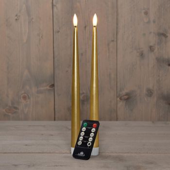 Colección de velas LED góticas de Anna, llama 3D de 30 cm en oro, 2 unidades.