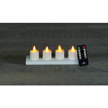 Anna's Collection LED tea light rechargeable flame effect incl. charging station 5cm white 4 pieces