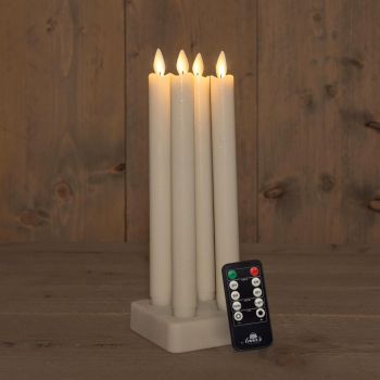 Colección de velas LED recargables para cenas de Anna con efecto de llama rústica, incluye estación de carga de 23.5 cm en color marfil, 4 unidades.