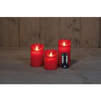 Anna's Collection LED candle flame effect rustic set 7.5 cm red 3 pieces