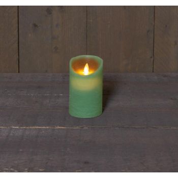 Bougie LED de la collection d'Anna avec effet de flamme rustique de 7,5x12,5 cm en vert jade, 1 pièce.